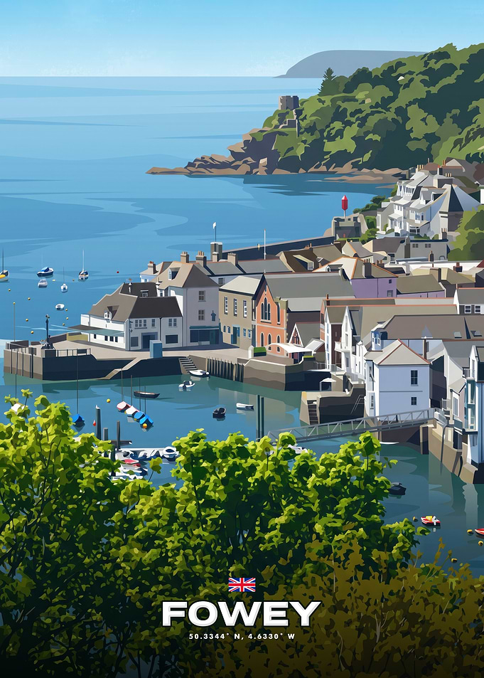 Fowey Cornwall Coastal Travel Poster