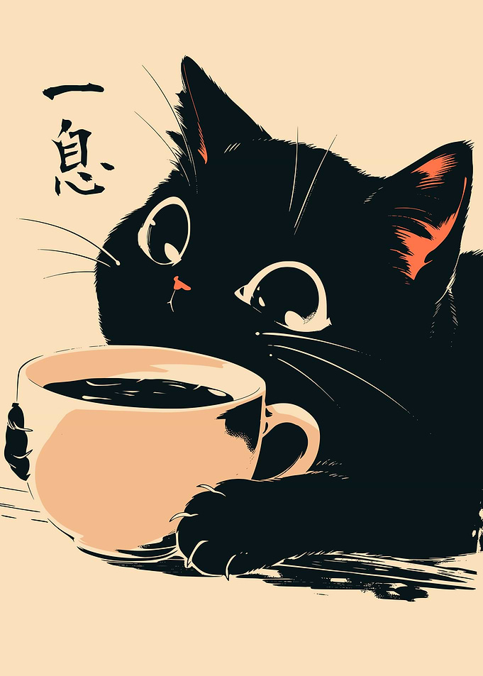 Morning Coffee Black Cat Retro Aesthetic