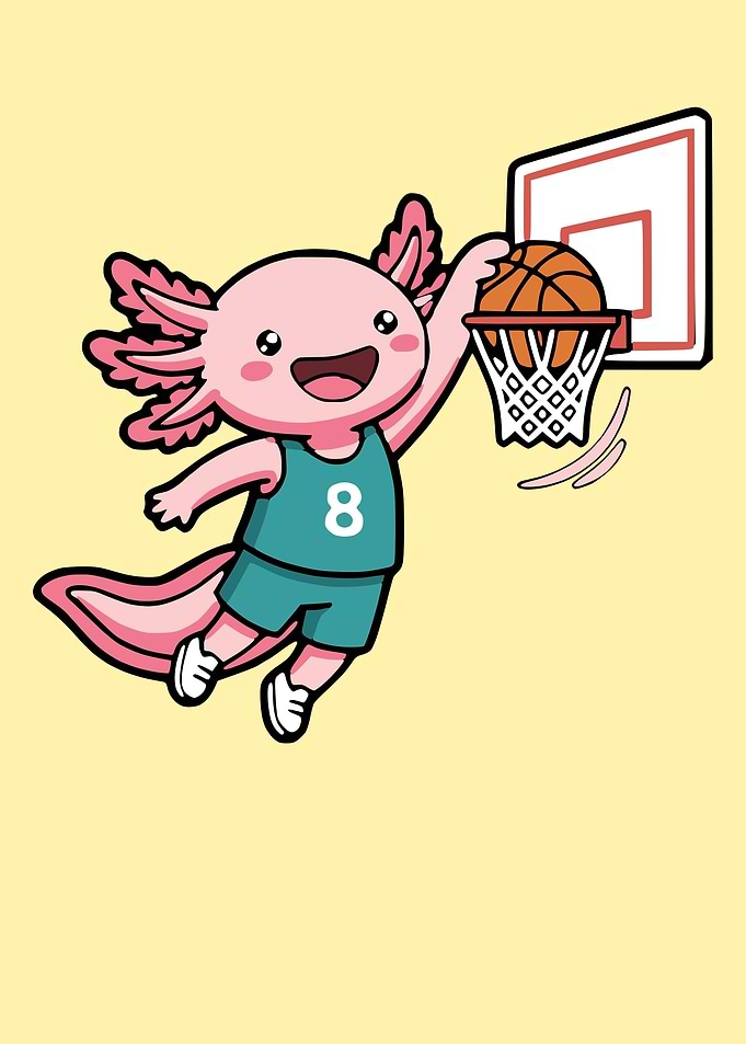 Cute Axolotl Playing Basketball
