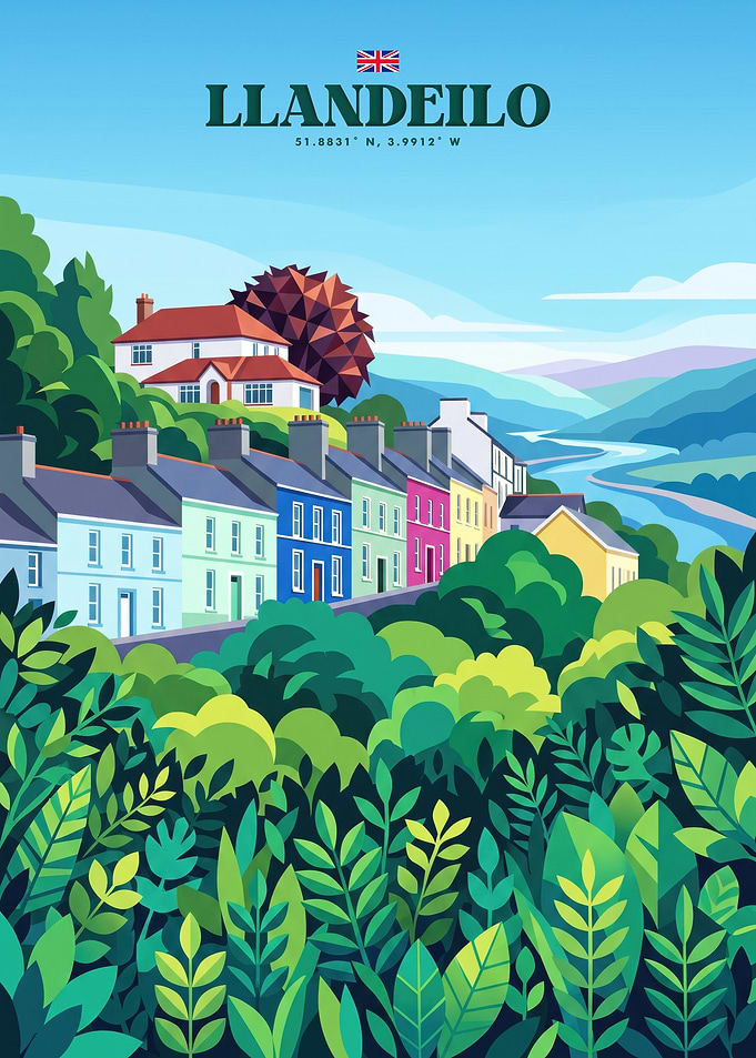 Llandeilo Wales Travel Poster Illustration