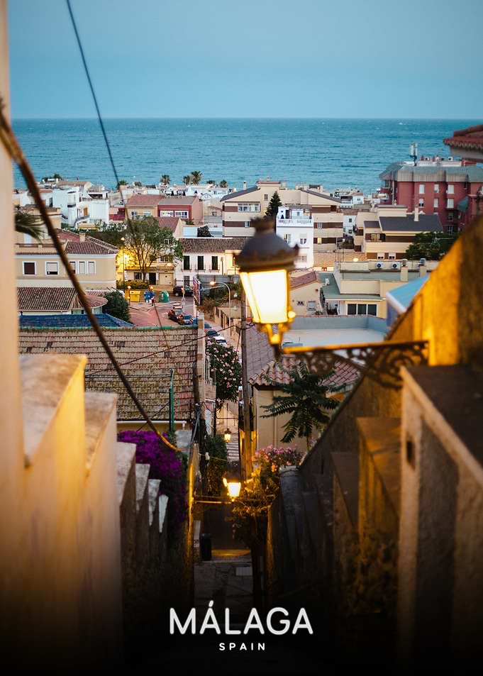 Evening view of Malaga Spain