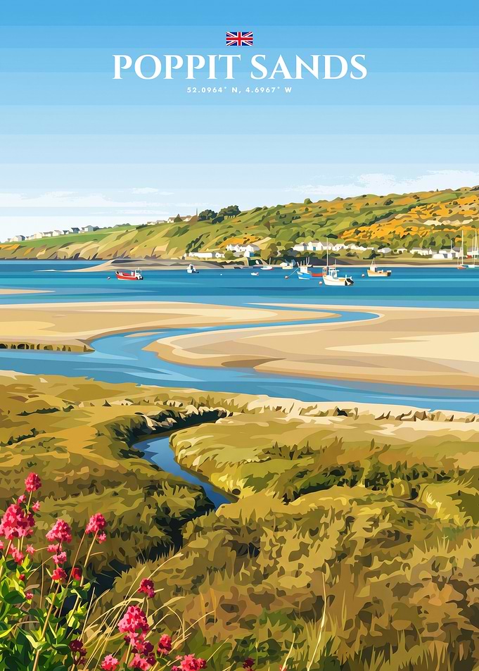 Poppit Sands Wales Travel Poster