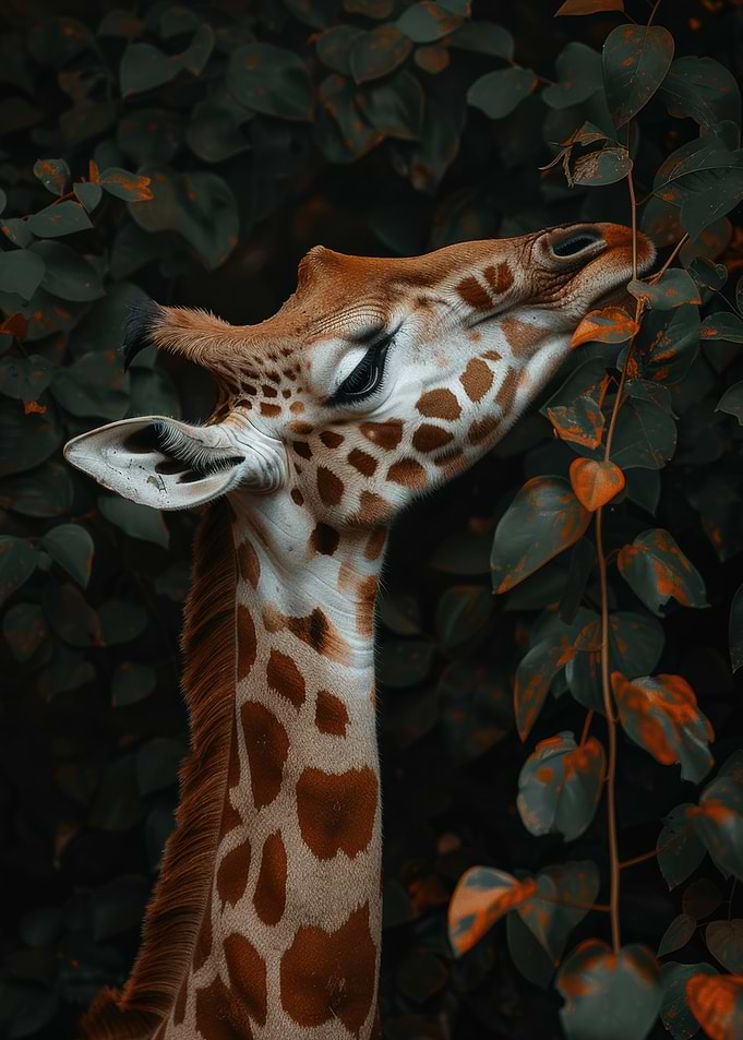 Giraffe Eating Leaves in Nature