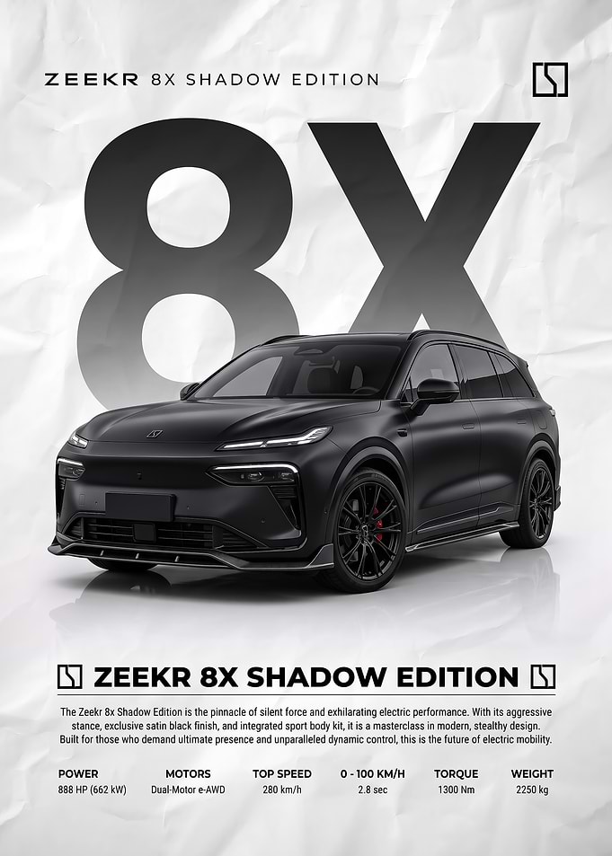 black sleek Zeekr 8X Shadow Edition Poster