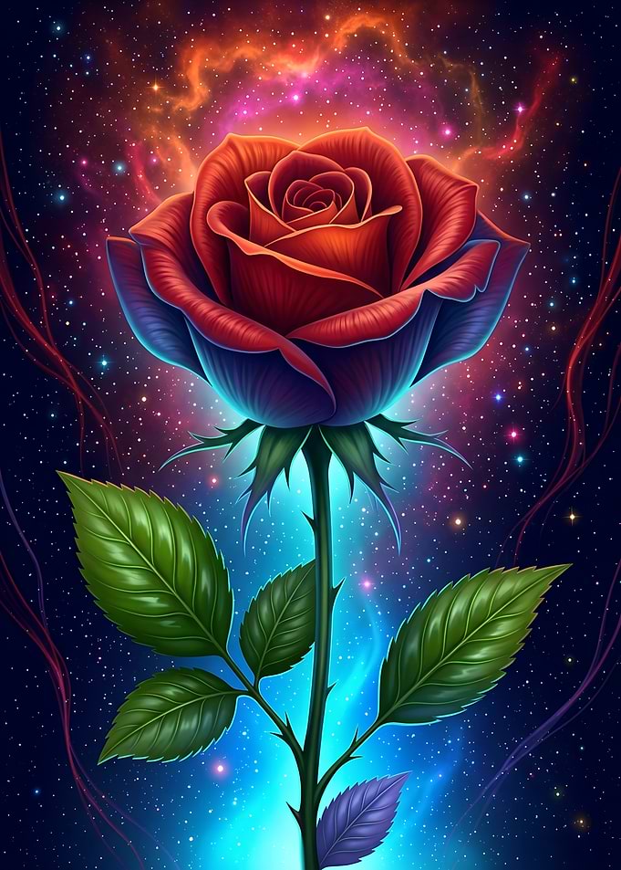 Cosmic Red Rose in Space