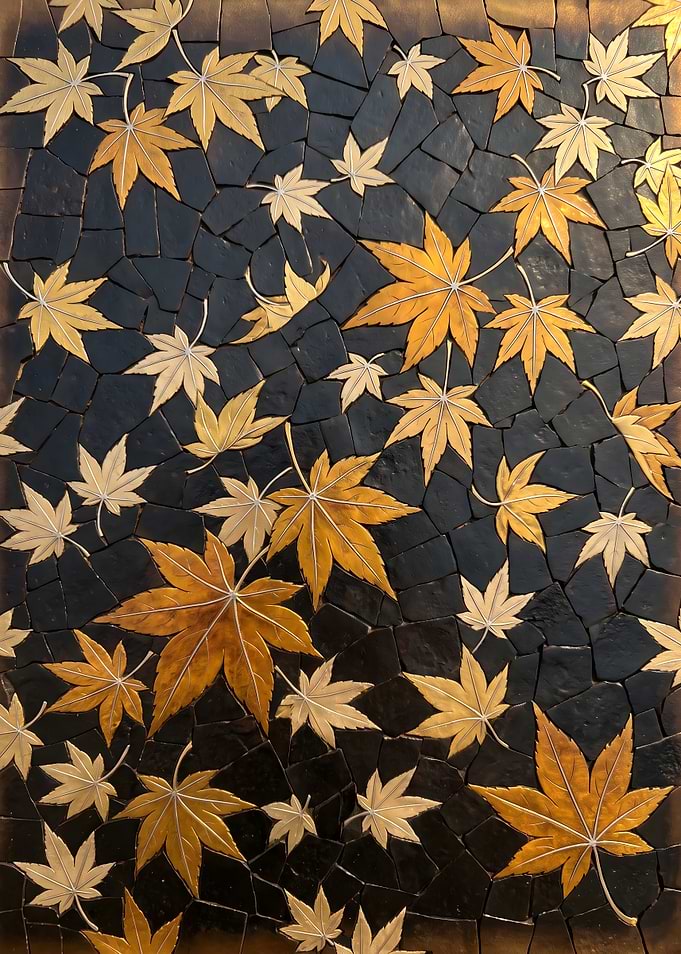Gold Maple Leaves on Black Iron Mosaic