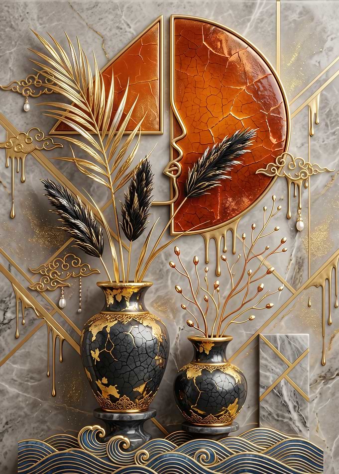 Luxury Gold and Marble Floral Art