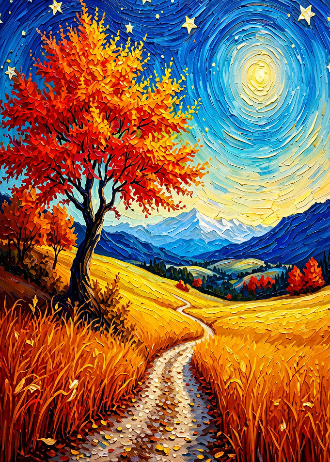 Autumn Tree Starry Night Impasto Ar