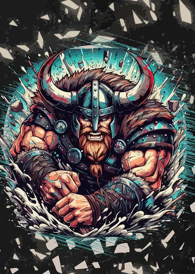 Fierce Viking Warrior Breaking Through