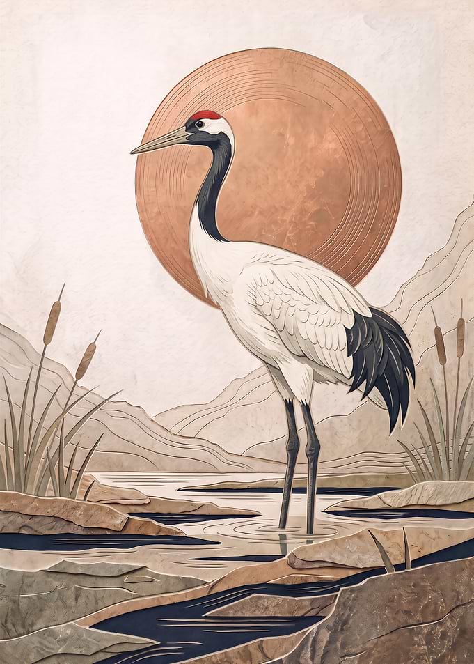 Elegant Red-Crowned Crane Art