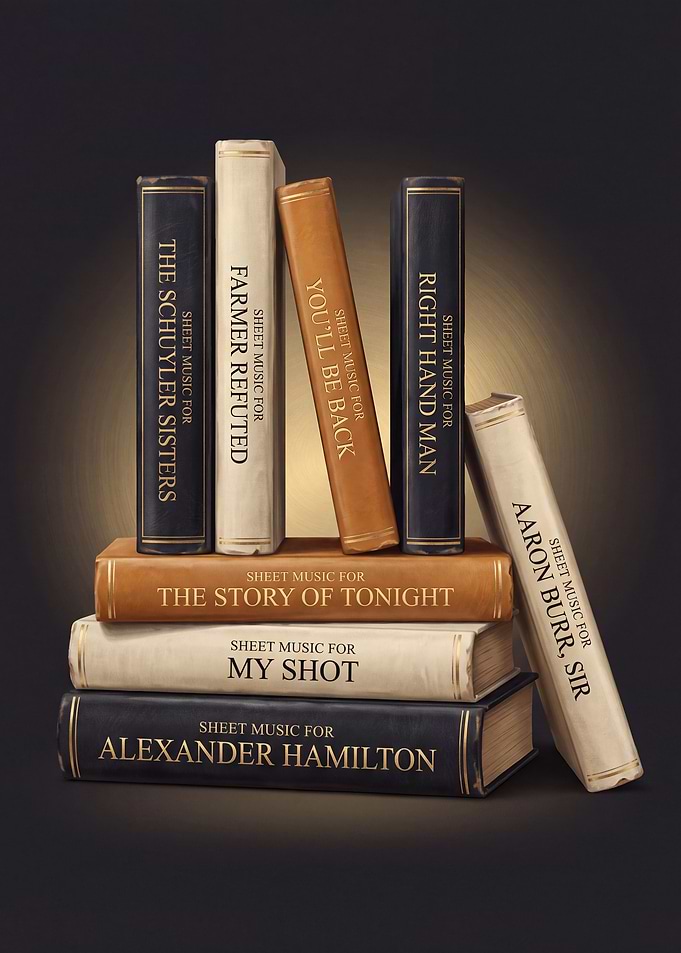 Hamilton Musical Sheet Music Book Stack