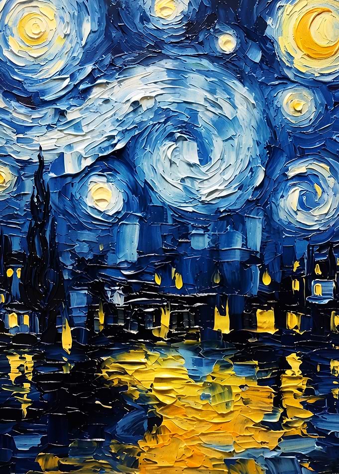 Starry Night Sky Impasto Oil Art