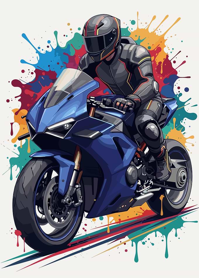 Motorcyclist on Blue Sportbike