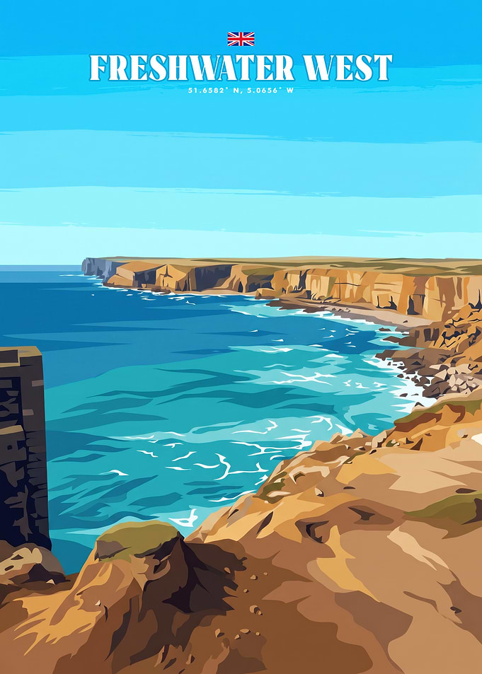 Freshwater West Coastal Travel Poster