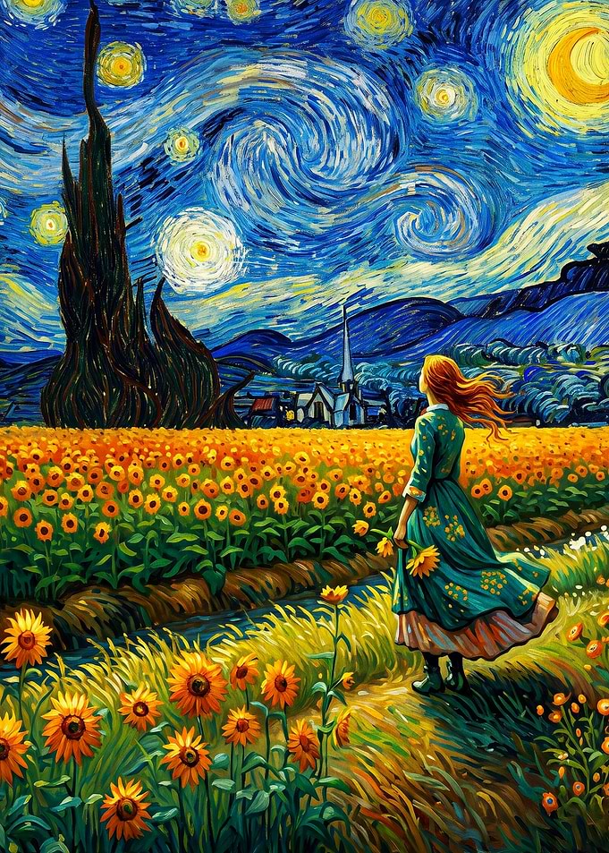 Sunflower Night Classic Art Poster