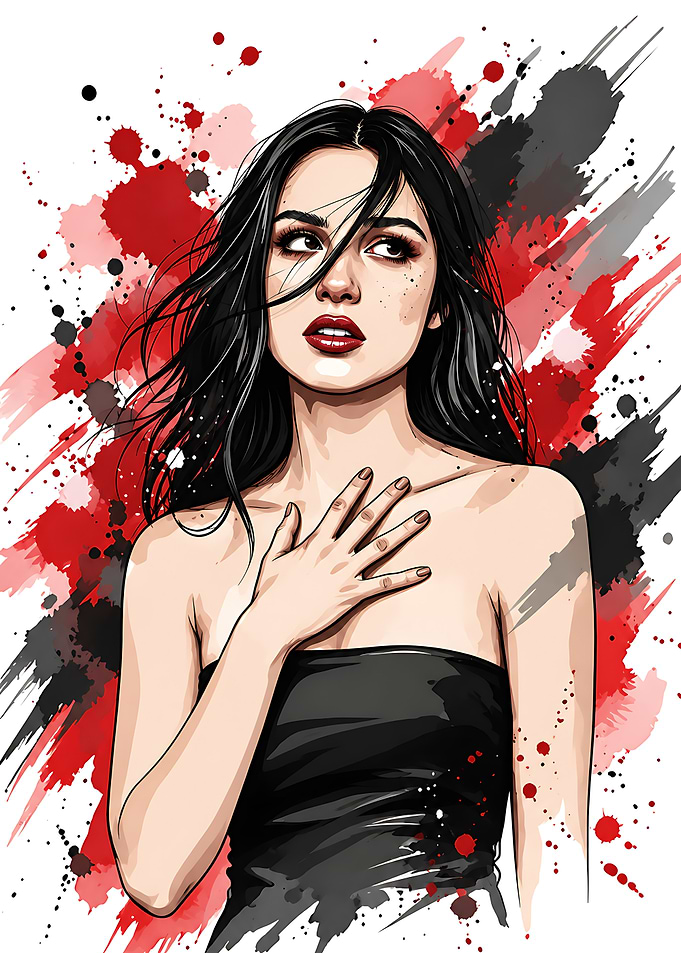 Portrait of a Woman with Red Splatter