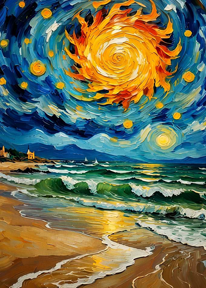 Sun Beach Impasto Oil Painting Art