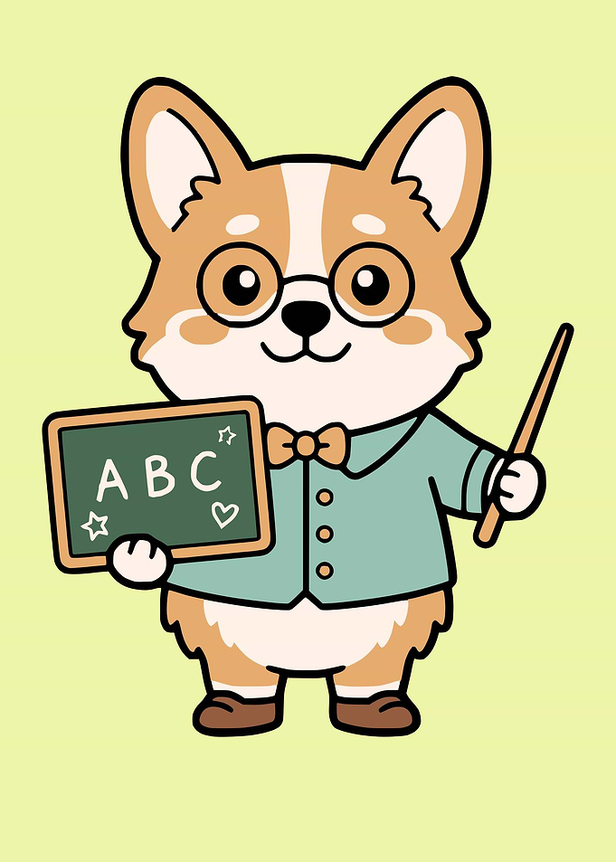Cute Corgi Teacher Holding Chalkboard