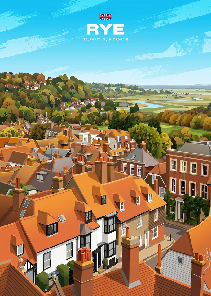 Rye England Travel Poster Illustration