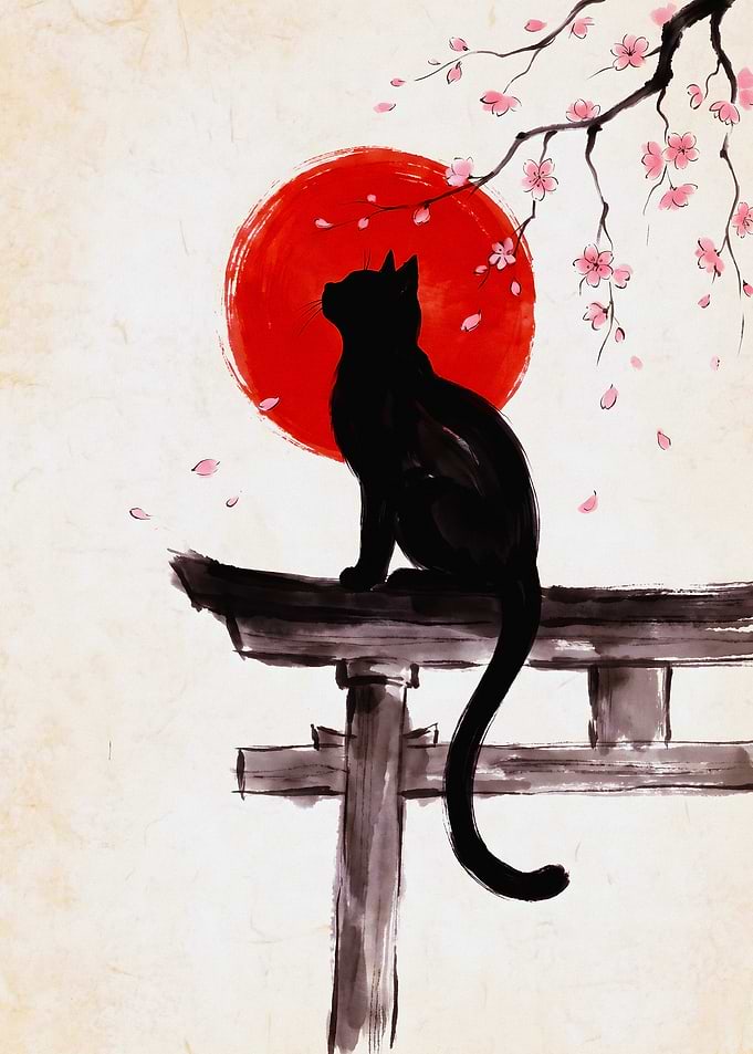 Black Cat on Torii Gate