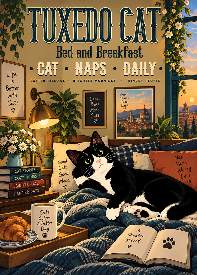 Tuxedo Cat Bed and Breakfast Poster