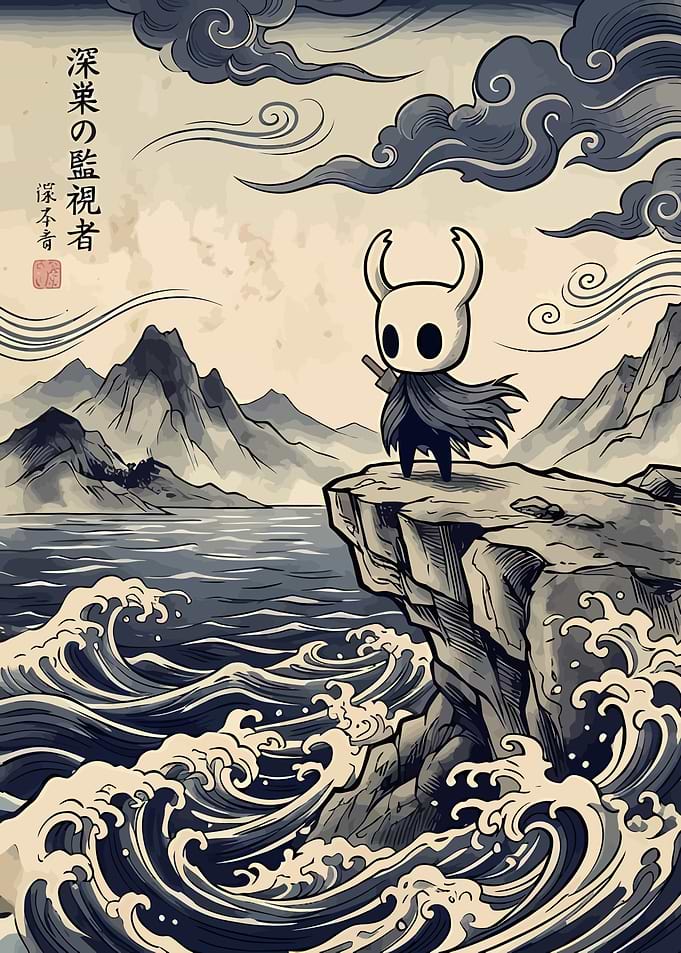 Hollow Knight Ukiyo-e Style Illustration