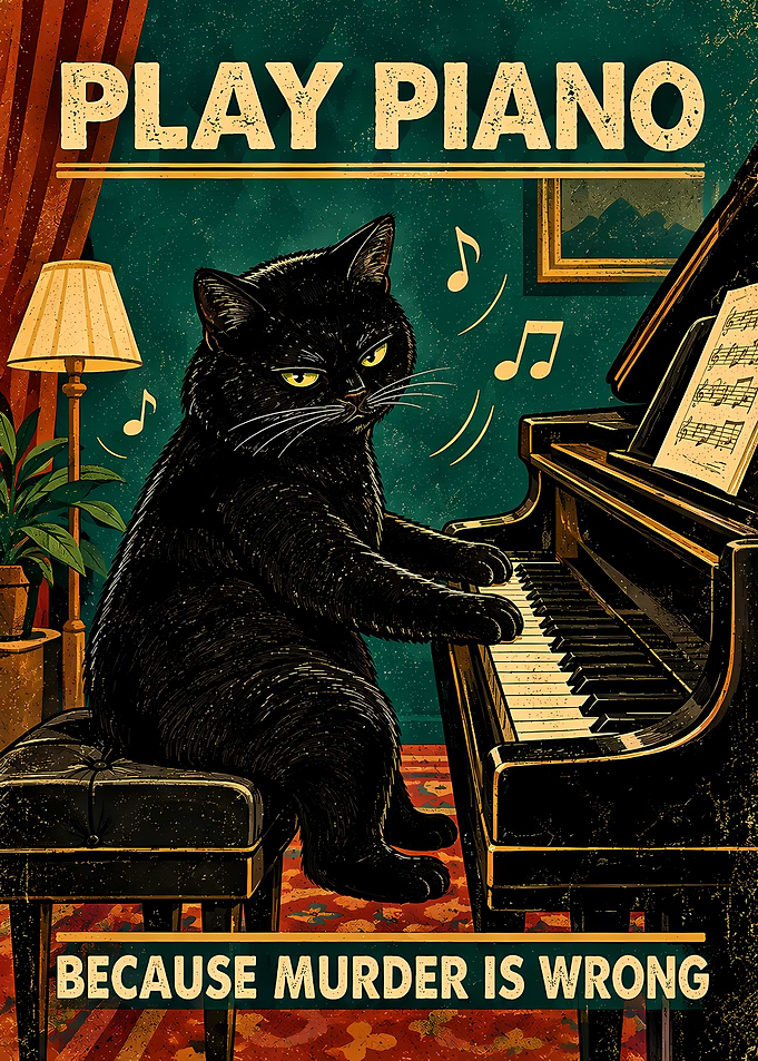 Black Cat Playing Piano Poster