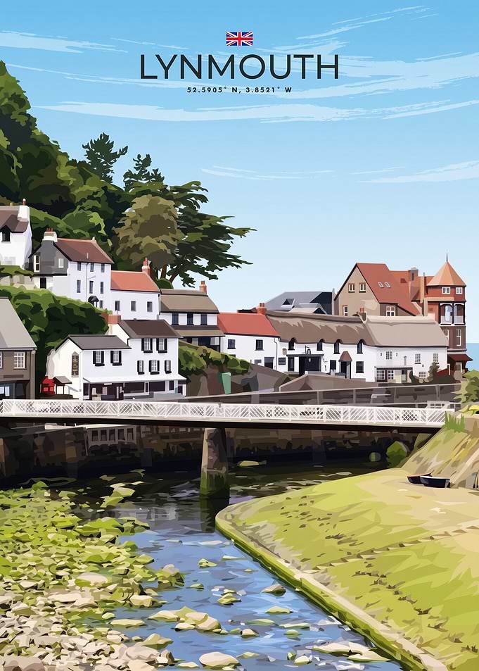 Lynmouth Travel Poster Illustration