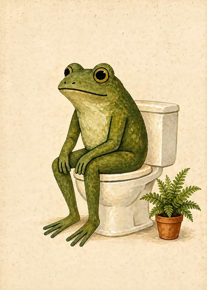 Frog Sitting on a Toilet