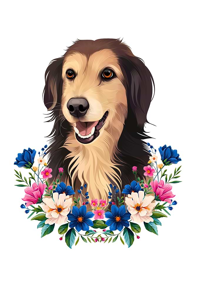 Portrait of a Dog with Flowers