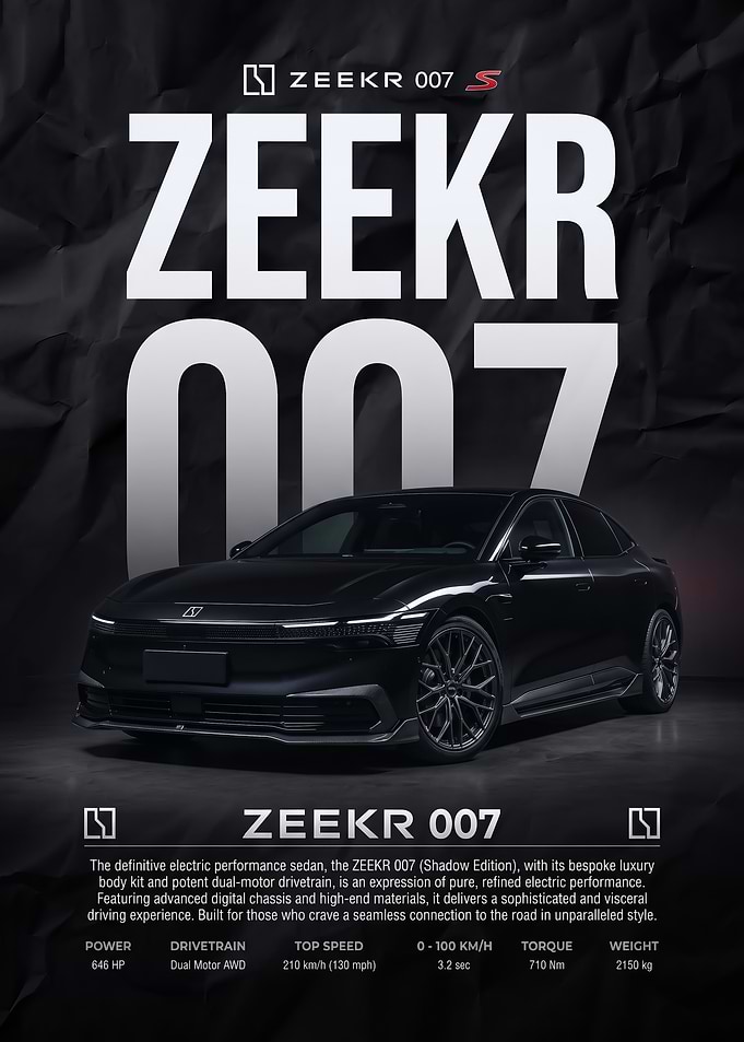 sleek black Zeekr 007 Shadow Edition Performance Sedan