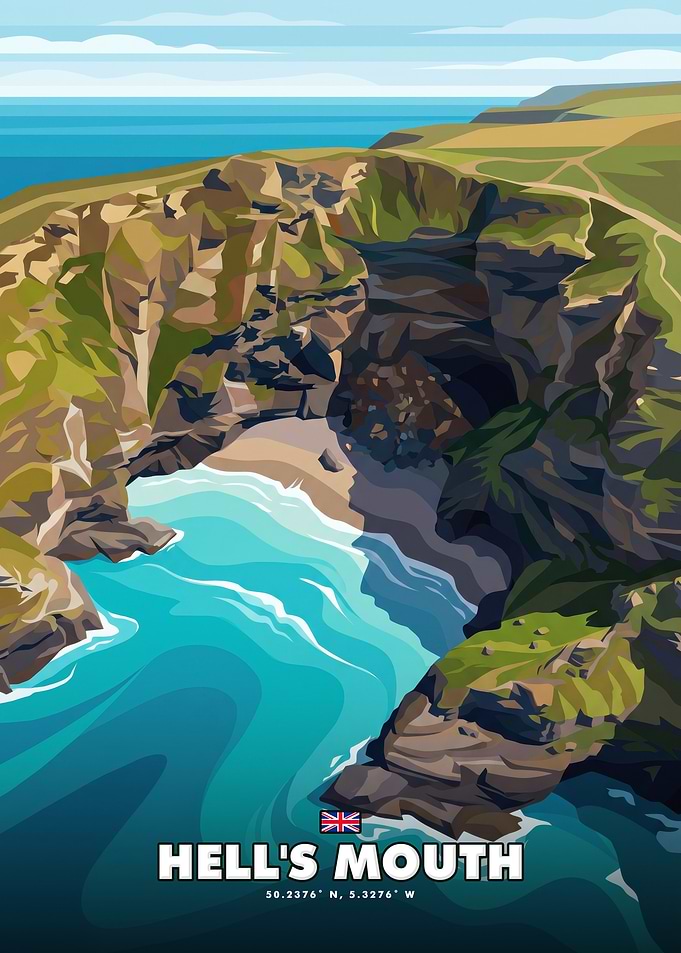 Hell's Mouth Cornwall Travel Poster