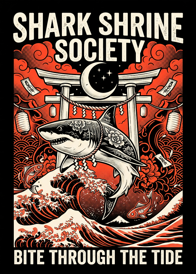 Shark Shrine Society Japanese Art Poster