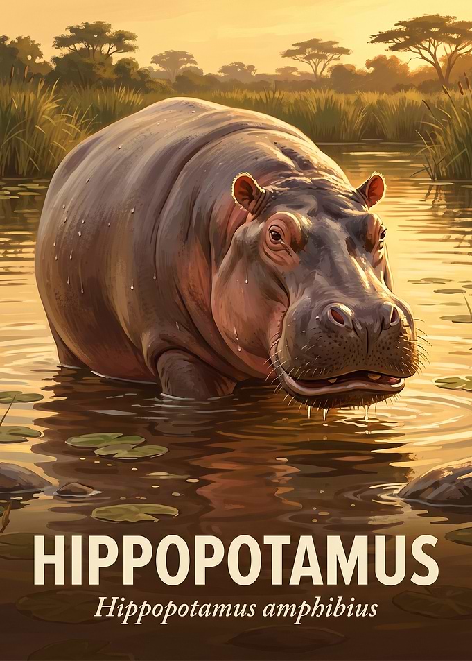 Hippopotamus in African Sunset