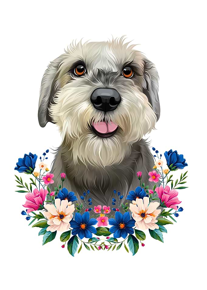 Portrait of a Dog with Flowers