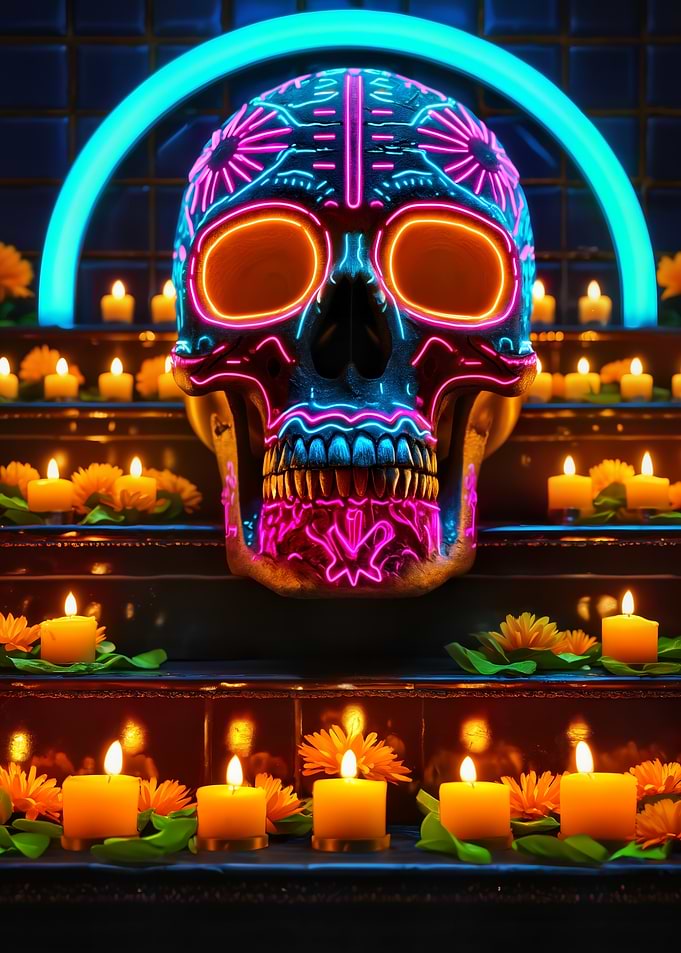 Neon Calavera — Day of the Dead Altar