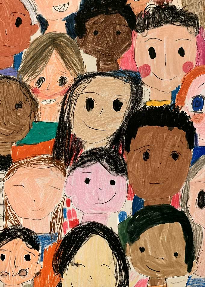 Colorful Children's Drawing of Diverse Faces