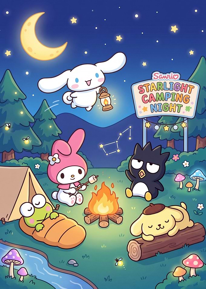 Sanrio Starlight Camping Night Illustration