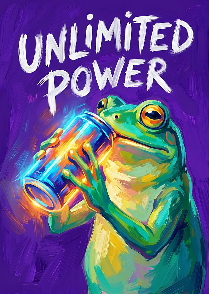 Frog Drinking Glowing Energy Drink