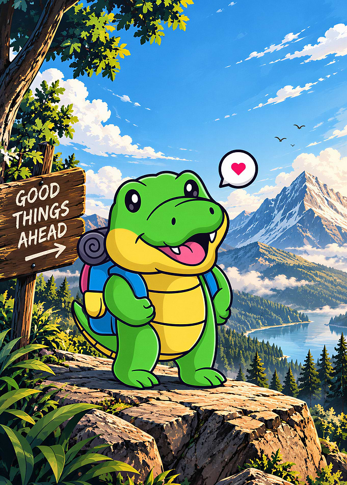 Cute Crocodile Hiker in Nature