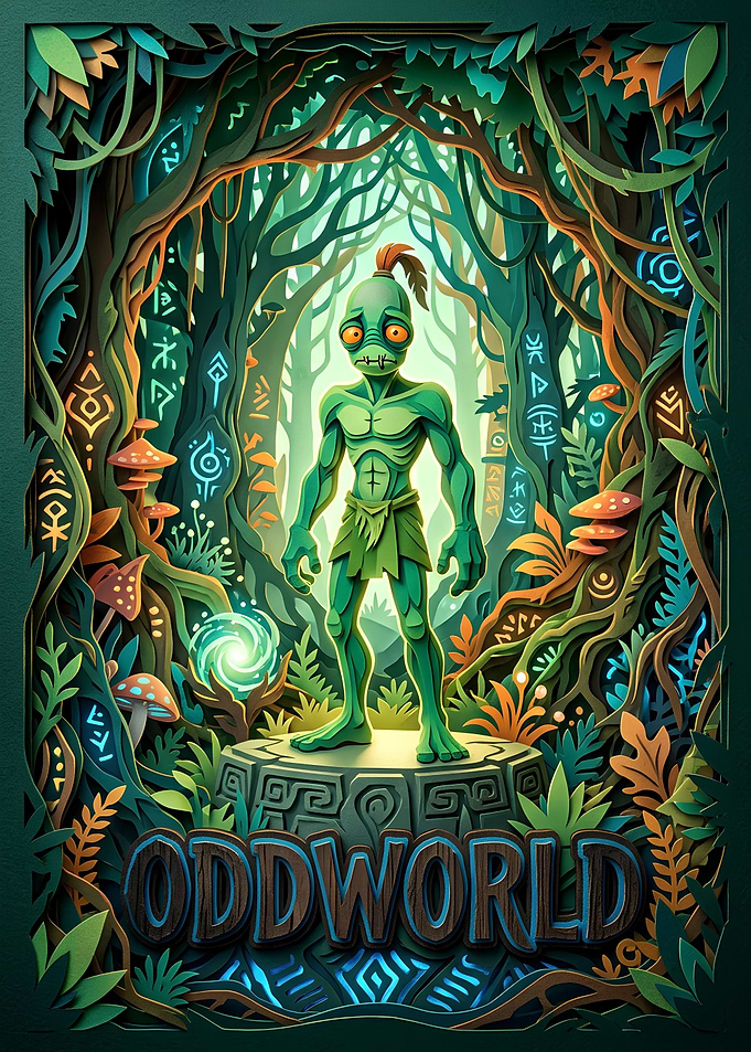 Oddworld Abe Papercraft Style Poster