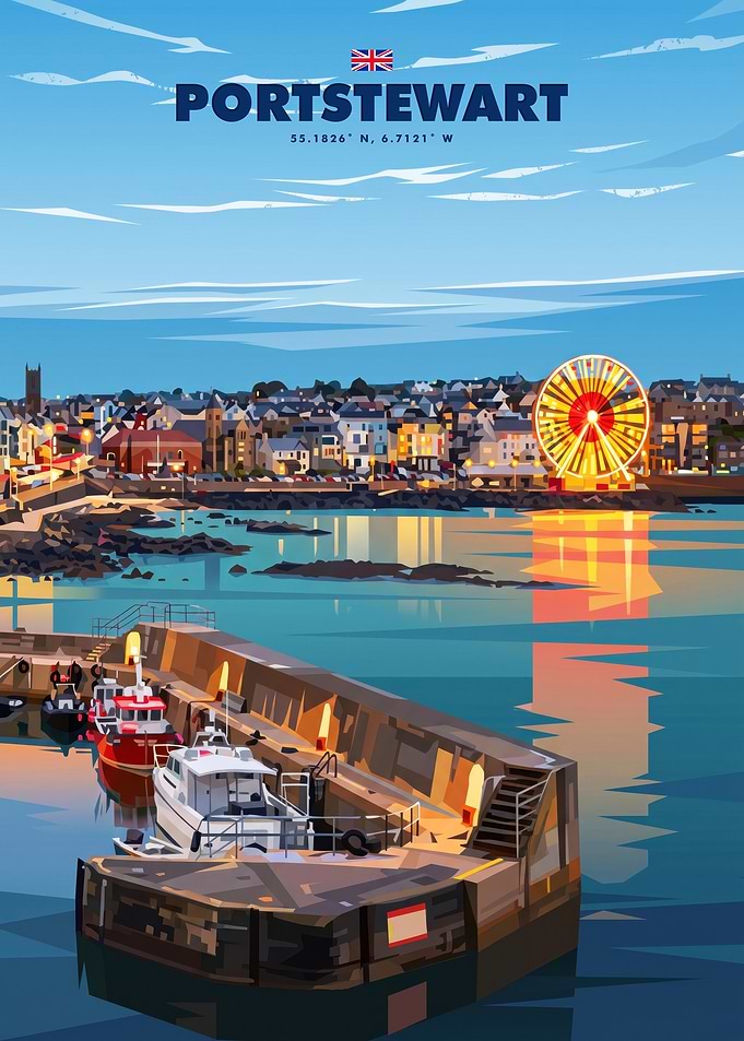 Portstewart Harbor Travel Poster