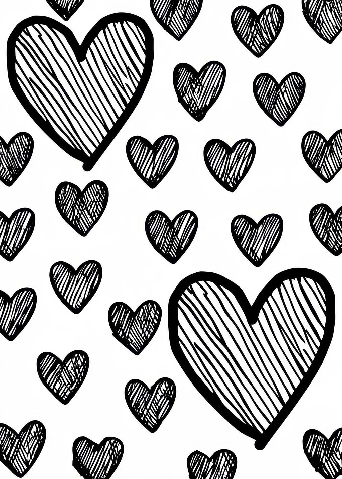 Hand-Drawn Black and White Heart Pattern