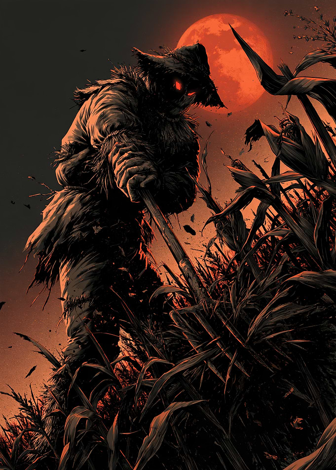 Scarecrow in a Dark Cornfield