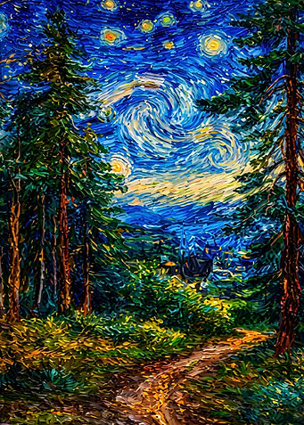Starry Night Forest Impasto Art