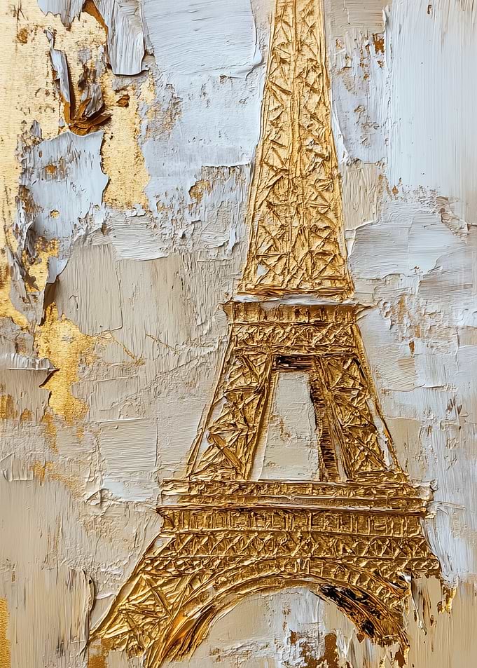 Golden Eiffel Tower Textured Painting