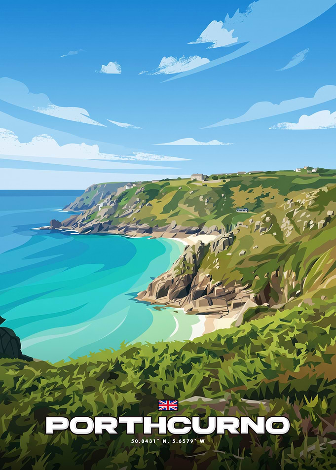 Porthcurno Cornwall Travel Poster