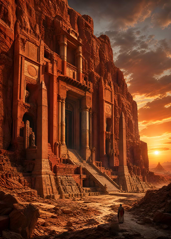 Ancient Desert Temple at Sunset