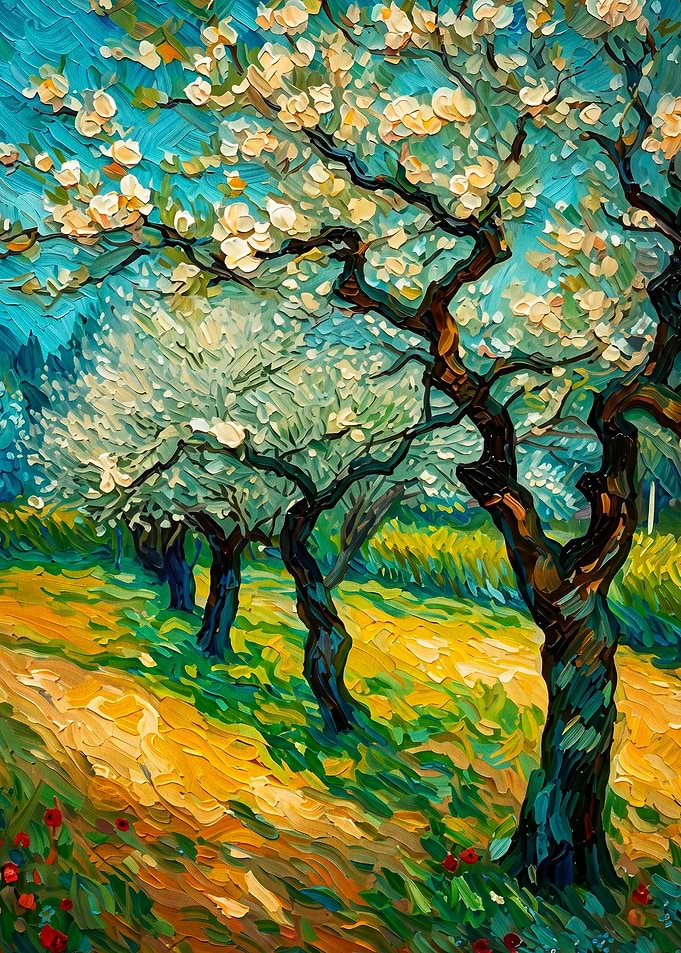 Almond Blossom Impasto Oil Art Post