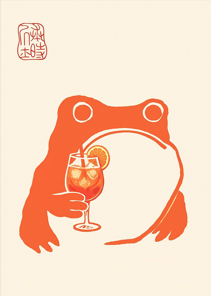 Frog Drinking Orange Juice